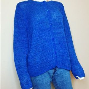 Cobalt blue chunky sweater cardigan button down